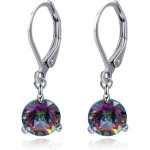 Halo Sparkle Teardrop Leverback Earrings for Women 18K White Gold Plated